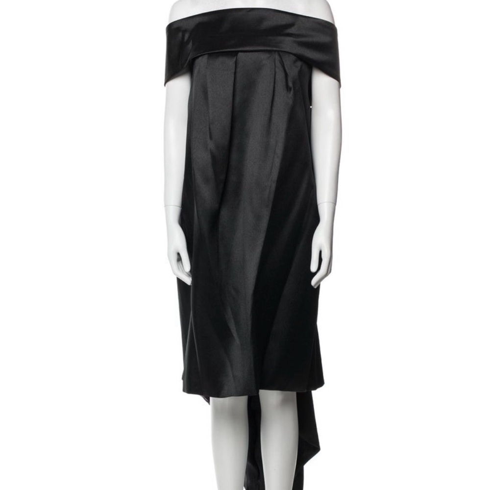 Amsale Black Off Shoulder High Low Gown Bow Back Formal